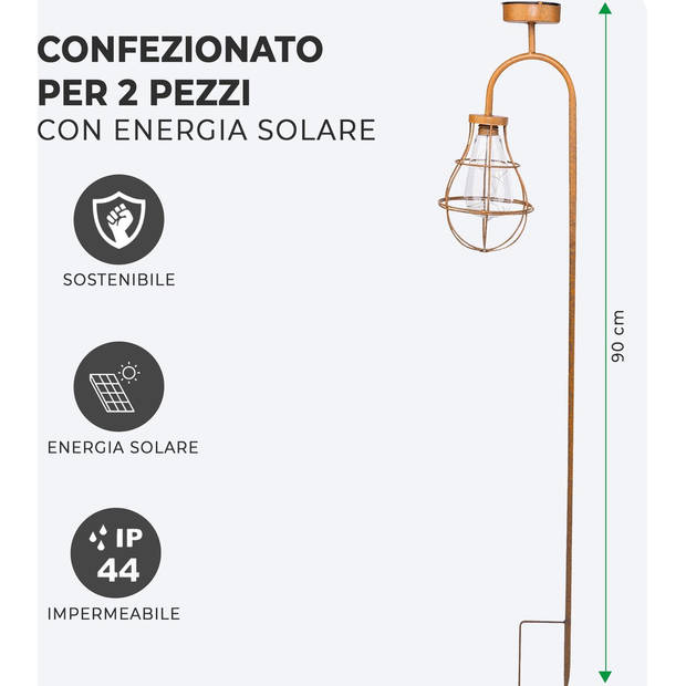 MaxxGarden Tuinverlichting op Zonne Energie - Tuinlamp - Solar stalamp 17x90cm - 4 stuks - Roest