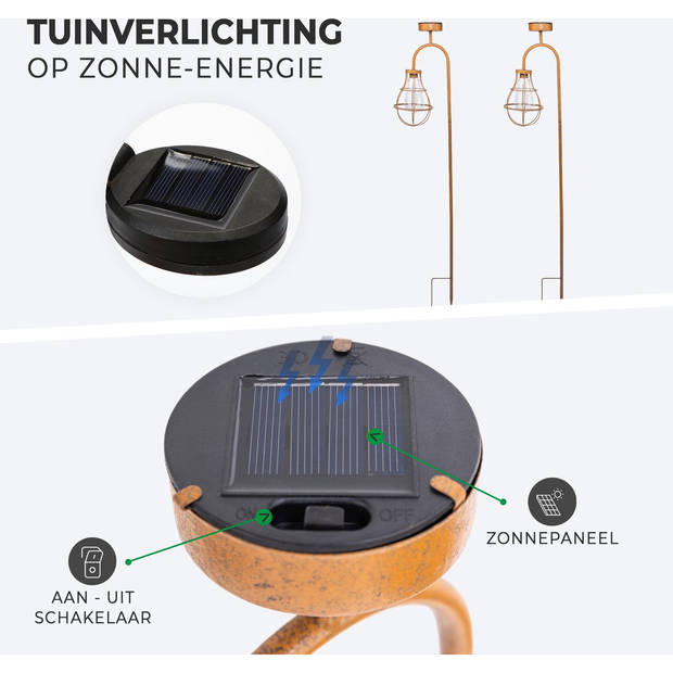 MaxxGarden Tuinverlichting op Zonne Energie - Tuinlamp - Solar stalamp 17x90cm - 4 stuks - Roest