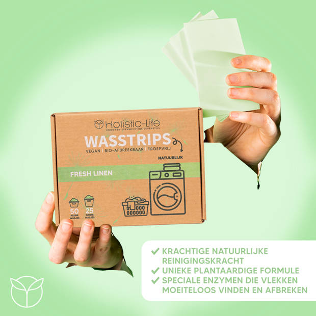 Natuurlijke Wasmiddeldoekjes - Fresh Linen Wasstrips 100 Wasbeurten Incl. Wasverzachter – Wasmiddel Wasdoekjes – Vegan –