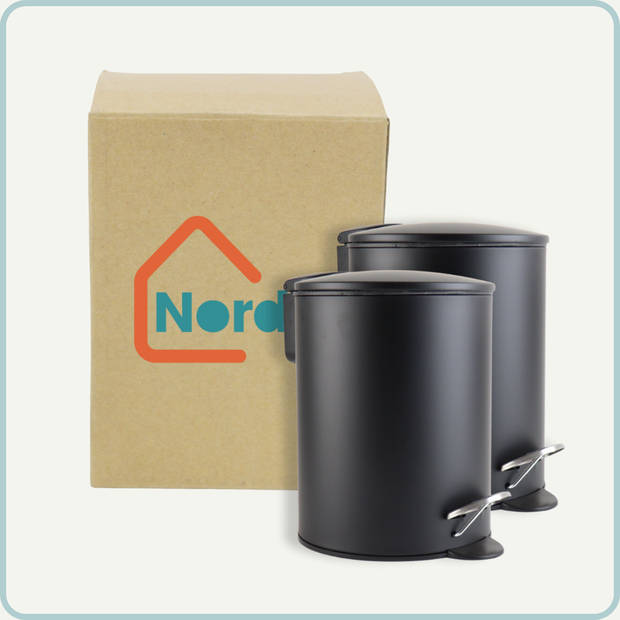 Nordix Pedaalemmer - 3 Liter - 2 Stuks - Prullenbak - Afvalbak - Badkamer - Toilet - Zwart - Metaal