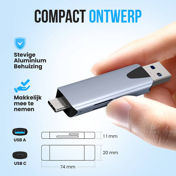 Strex Kaartlezer - Card Reader - USB 3.0/USB C - 2-In-1 - SD Kaart/TF Kaart - Geheugenkaartlezer