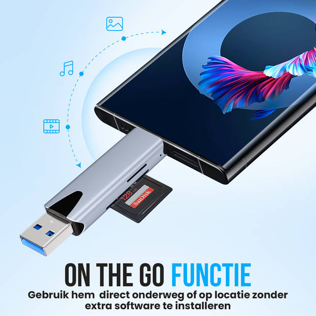 Strex Kaartlezer - Card Reader - USB 3.0/USB C - 2-In-1 - SD Kaart/TF Kaart - Geheugenkaartlezer
