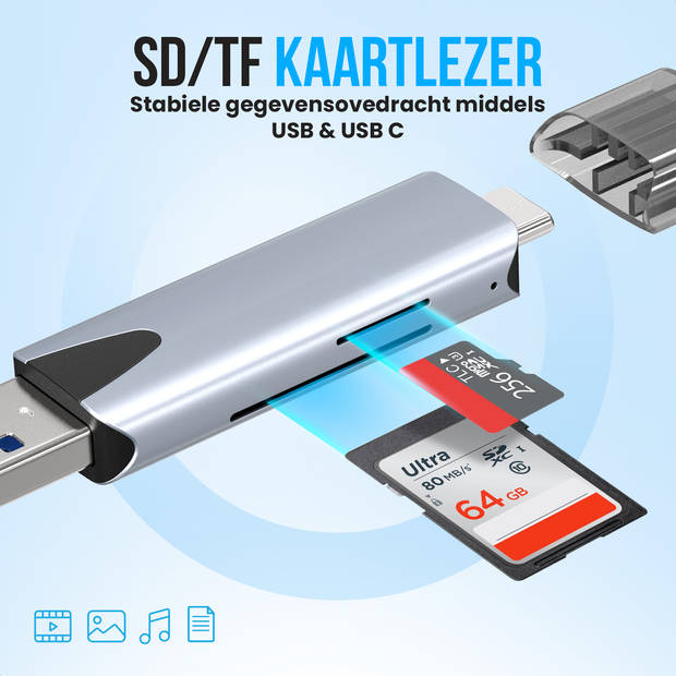 Strex Kaartlezer - Card Reader - USB 3.0/USB C - 2-In-1 - SD Kaart/TF Kaart - Geheugenkaartlezer