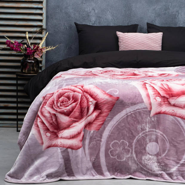 Droomtextiel Eternal Flower Bedsprei - Bed Deken Paars 200x240 cm - Heerlijk Warm - Super Zacht