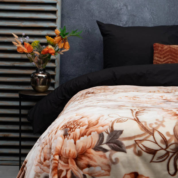 Droomtextiel Summer Flower Bedsprei - Bed Deken Taupe 200x240 cm - Heerlijk Warm - Super Zacht
