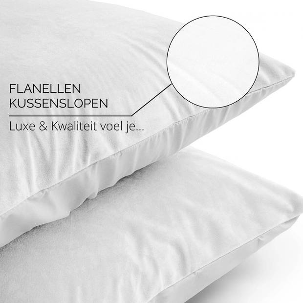 Droomtextiel Kussenslopen Flanel Wit - 60 x 70 cm - 2 Stuks - Super Zacht