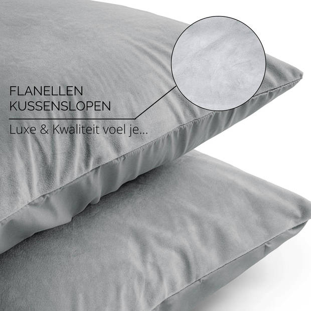 Droomtextiel Kussenslopen Flanel Grijs - 60 x 70 cm - 2 Stuks - Super Zacht