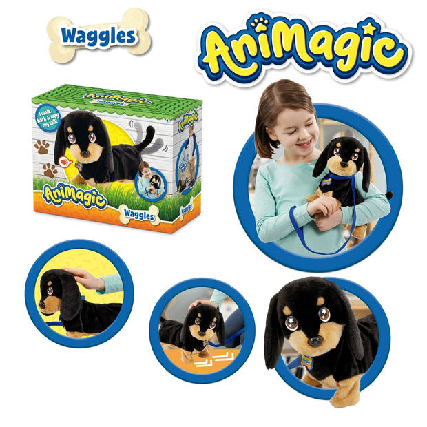 Knuffel Animagic Waggles on the go met geluid Bruin