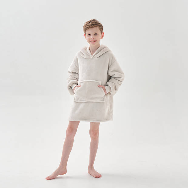 JUNIOR Oversized Hoodie voor kinderen - 50x70 cm - Hoodie & deken in één - met capuchon - Pumice Stone - beige