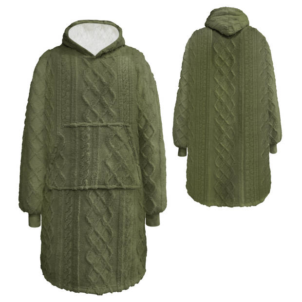 SOPHIE Oversized Hoodie - 70x110 cm - Hoodie & deken in één - extra grote kabeltrui met capuchon - Military Olive - groe