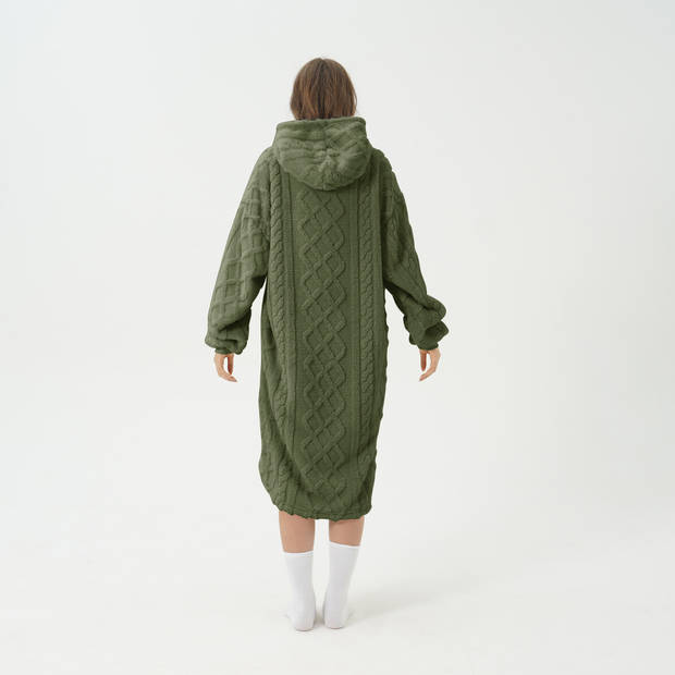 SOPHIE Oversized Hoodie - 70x110 cm - Hoodie & deken in één - extra grote kabeltrui met capuchon - Military Olive - groe