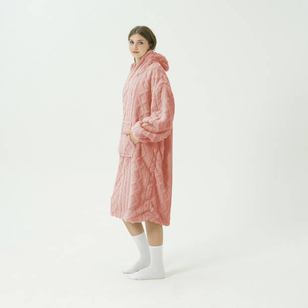 SOPHIE Oversized Hoodie - 70x110 cm - Hoodie & deken in één - extra grote kabeltrui met capuchon - Rose Tan - roze