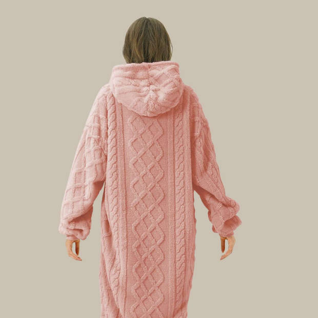 SOPHIE Oversized Hoodie - 70x110 cm - Hoodie & deken in één - extra grote kabeltrui met capuchon - Rose Tan - roze