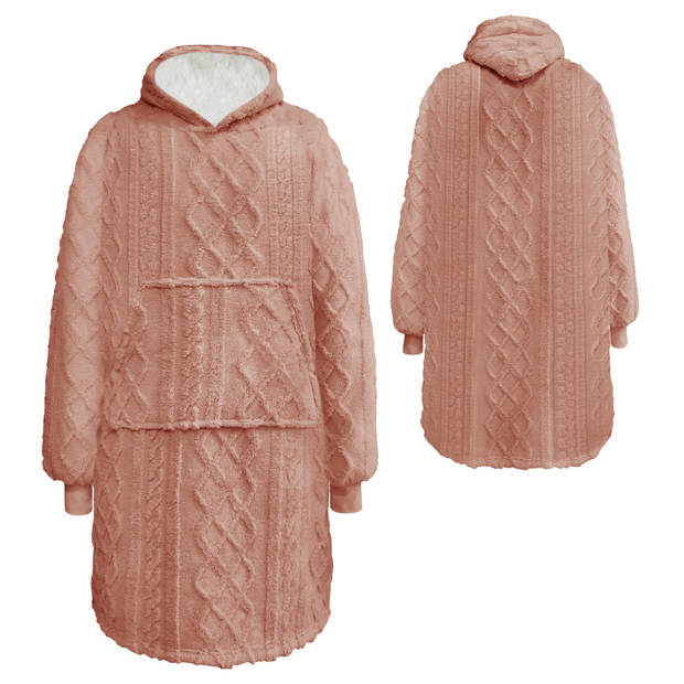 SOPHIE Oversized Hoodie - 70x110 cm - Hoodie & deken in één - extra grote kabeltrui met capuchon - Rose Tan - roze