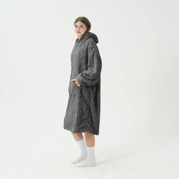 SOPHIE Oversized Hoodie - 70x110 cm - Hoodie & deken in één - extra grote kabeltrui met capuchon - Charcoal Gray - antra