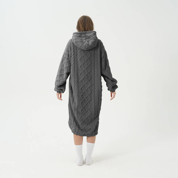 SOPHIE Oversized Hoodie - 70x110 cm - Hoodie & deken in één - extra grote kabeltrui met capuchon - Charcoal Gray - antra