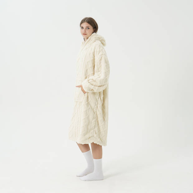 SOPHIE Oversized Hoodie - 70x110 cm - Hoodie & deken in één - extra grote kabeltrui met capuchon - Bone White - offwhite