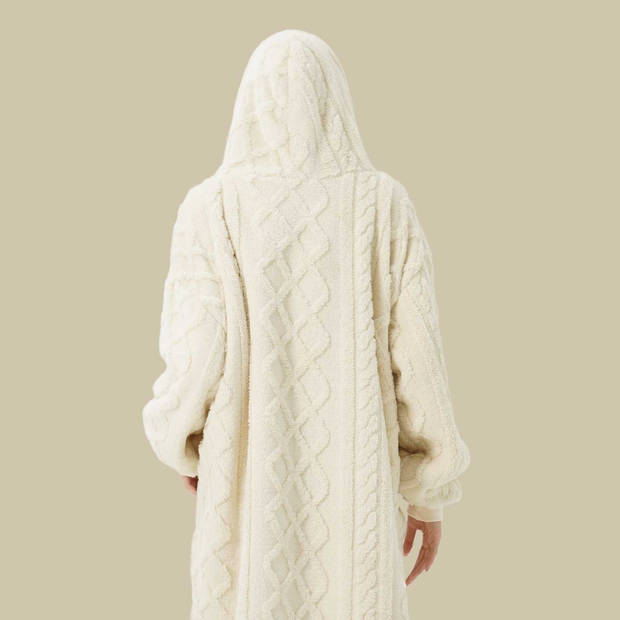 SOPHIE Oversized Hoodie - 70x110 cm - Hoodie & deken in één - extra grote kabeltrui met capuchon - Bone White - offwhite