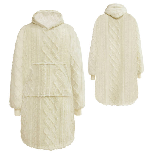 SOPHIE Oversized Hoodie - 70x110 cm - Hoodie & deken in één - extra grote kabeltrui met capuchon - Bone White - offwhite