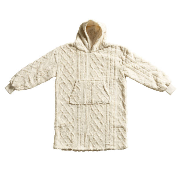 SOPHIE Oversized Hoodie - 70x110 cm - Hoodie & deken in één - extra grote kabeltrui met capuchon - Bone White - offwhite