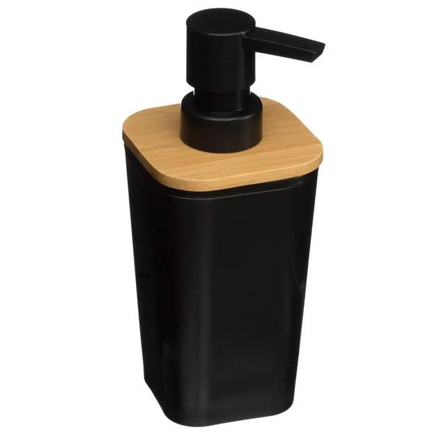 WC-/toiletborstel en houder - zandsteen zwart - met zeeppompje - Badkameraccessoireset