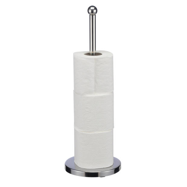 WC-/toiletborstel in houder 39 cm met wc-rollen houder - rvs zilver - Badkameraccessoireset
