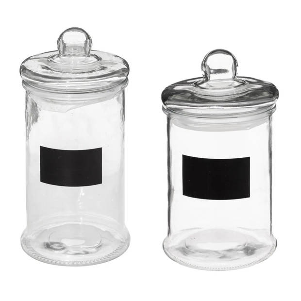 Set van 2x snoeppotten/voorraadpotten 1,2L - 1,6L glas met deksel en krijtvlak - Voorraadpot