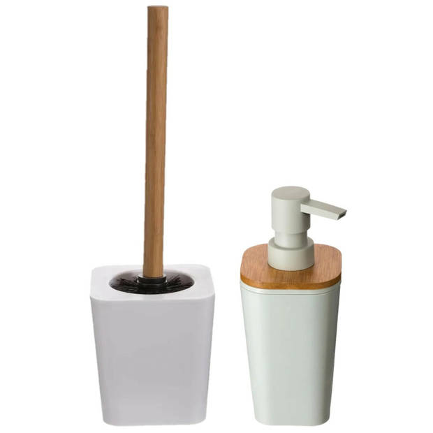 Toiletborstel met houder 38 cm en zeeppompje polystone/kunststof - Badkameraccessoireset