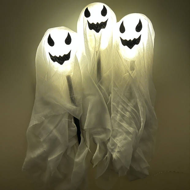 Funny Halloween 3x LED verlichte spoken - voor buiten in de tuin - op batterijen - 160 x 43 cm - Feestdecoratievoorwerp