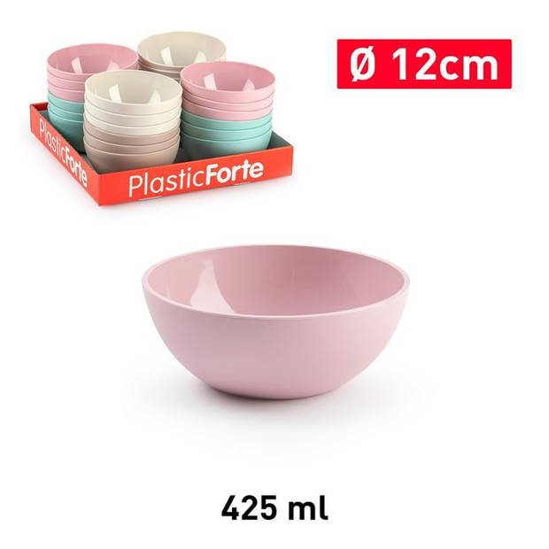 Plasticforte kommetjes/schaaltjes - 4x - dessert/ontbijt - kunststof - D12 x H5 cm - roze - Kommetjes