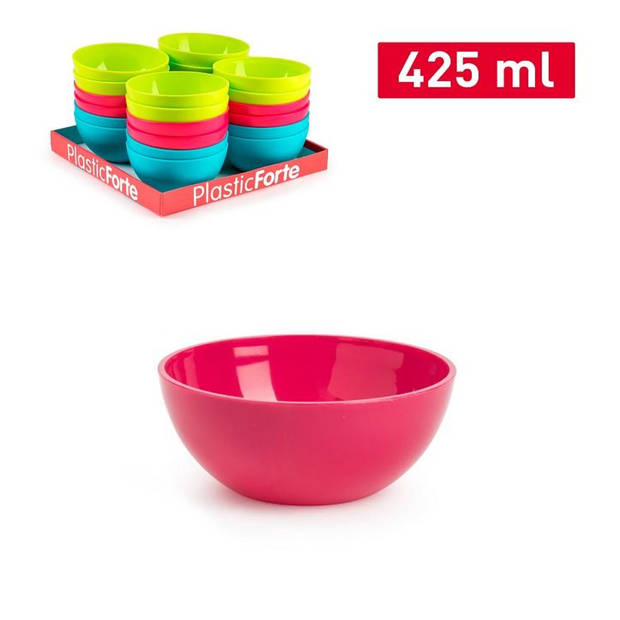 Plasticforte kommetjes/schaaltjes - 4x - dessert/ontbijt - kunststof - D12 x H5 cm - fuchsia roze - Kommetjes