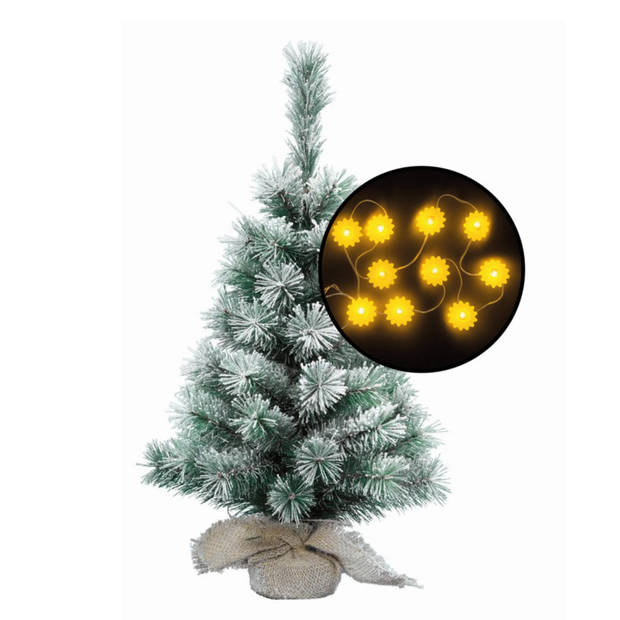 Mini kerstboom besneeuwd - met zonnebloemen verlichting - H60 cm - Kunstkerstboom