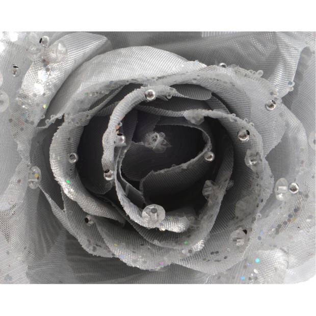 Decoris Kerstboom bloemen - 2x st - zilver - 14 cm - op clip - Kersthangers