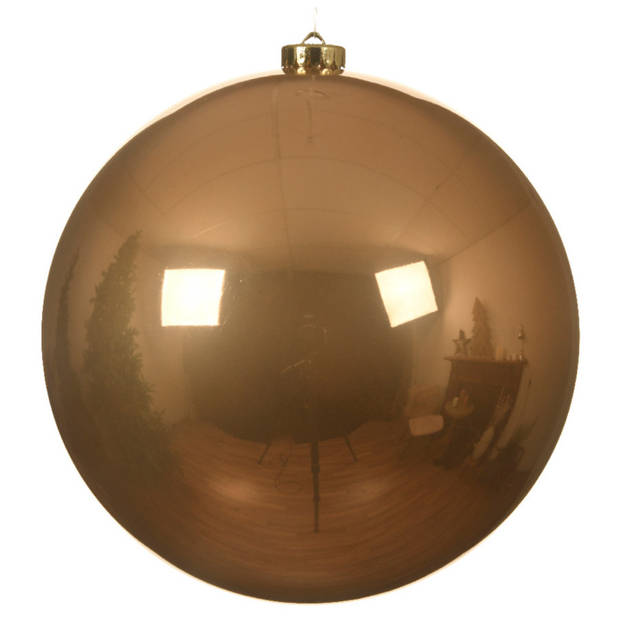 2x stuks grote kunststof kerstballen toffee bruin 14 cm glans - Kerstbal