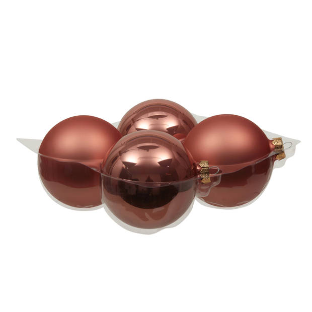 Othmar Decorations Grote kerstballen - 4x st - koraal roze - 10 cm - glas - Kerstbal