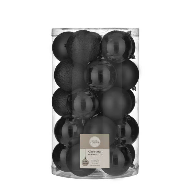 50x stuks kunststof kerstballen zwart 8 cm - Kerstbal
