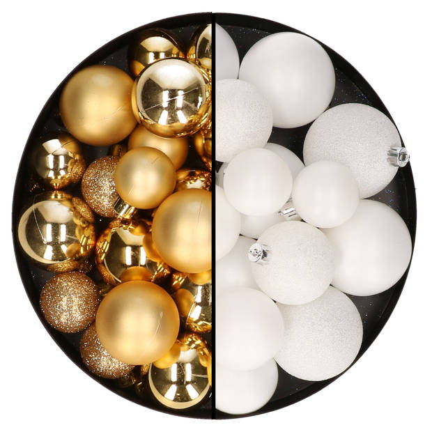 Kerstballen 60x stuks - mix goud/wit - 4-5-6 cm - kunststof - Kerstbal