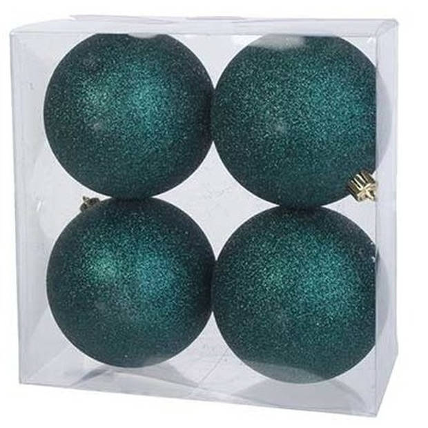 12x Kunststof kerstballen glitter petrol blauw 10 cm kerstboom versiering/decoratie - Kerstbal