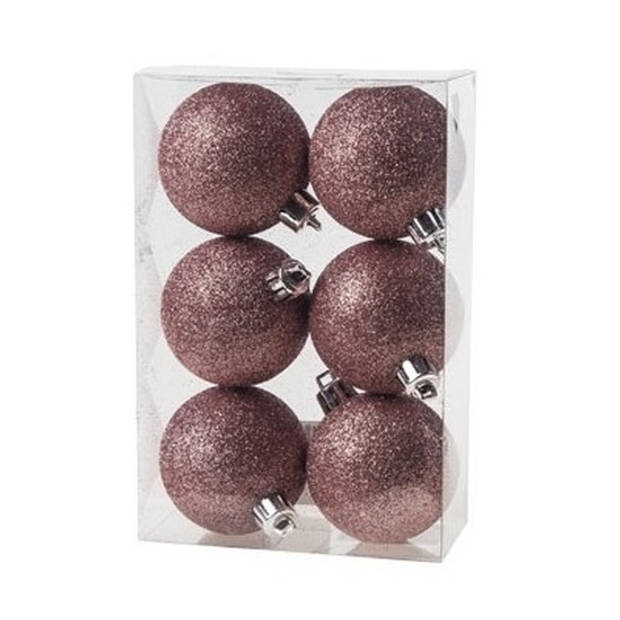 Kerstversiering set glitter kerstballen roze 6 - 8 -10 cm - pakket van 50x stuks - Kerstbal