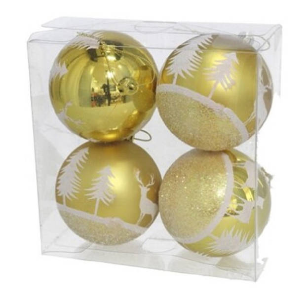 Gerimport Kerstballen - goudkleurig - 4ST - gedecoreerd - D8 cm - Kerstbal