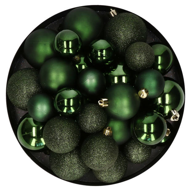 Kerstballen - 30x - donkergroen - 4, 5, 6 cm - kunststof - mat-glans-glitter - Kerstbal