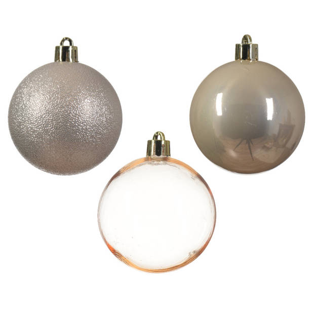 Decoris kerstballen - 50x stuks - 6 cm - kunststof -champagne - Kerstbal