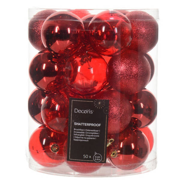 Decoris kerstballen - 50x stuks - 6 cm - kunststof -roodA - Kerstbal