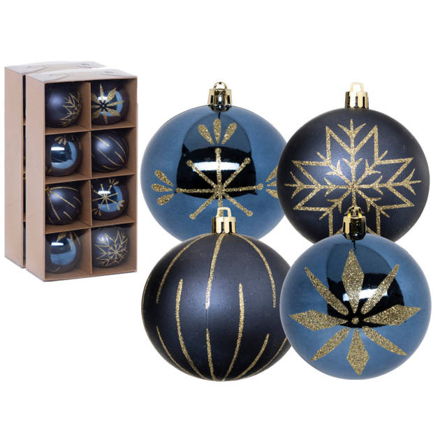 Feeric lights and christmas kerstballen 8x - 8 cm - kunststof -blauw - Kerstbal