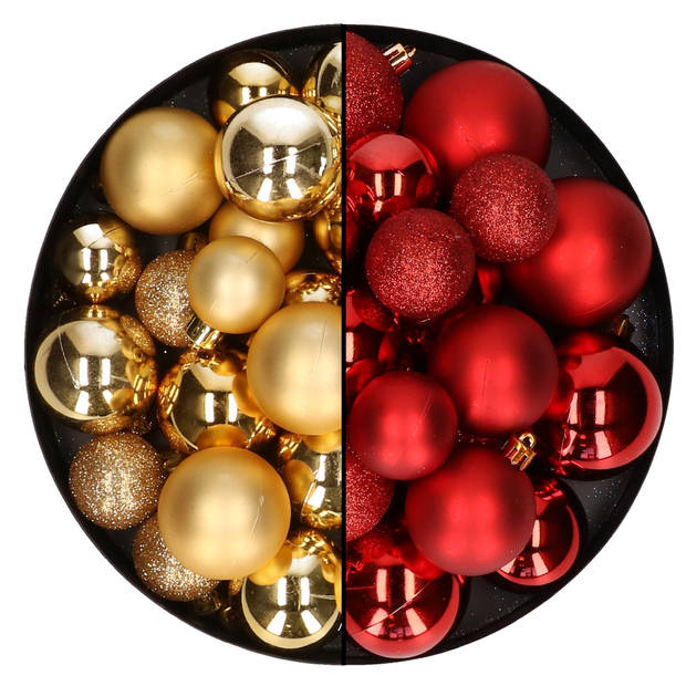 Kerstballen 60x stuks - mix goud/rood - 4-5-6 cm - kunststof - Kerstbal