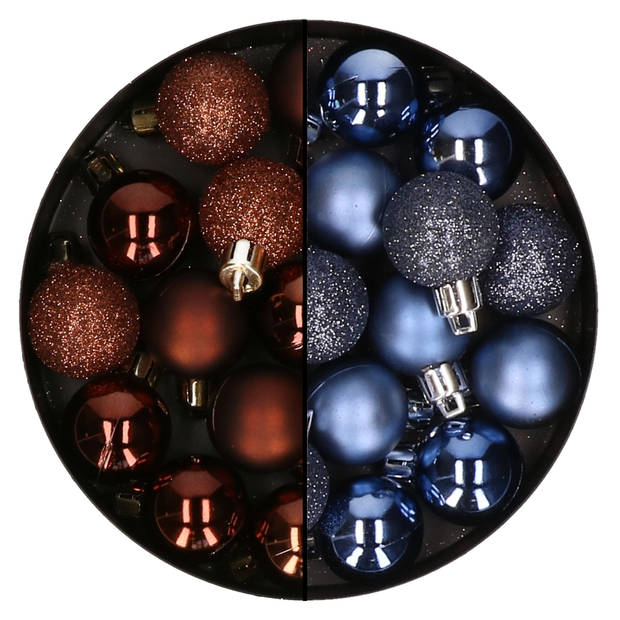 Kerstballen mini - 40x st - donkerblauw en donkerbruin - 3 cm - kunststoff - Kerstbal