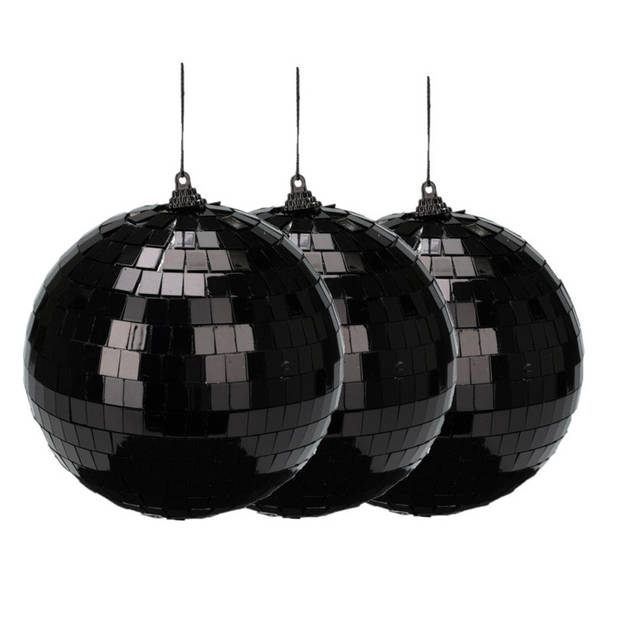 Christmas Decoration disco kerstbal - 3x st- zwart - 12 cm - kunststof - Kerstbal