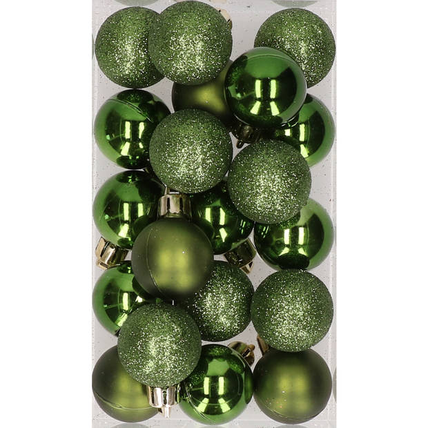 20x stuks kunststof kerstballen dennengroen 3 cm mat/glans/glitter - Kerstbal