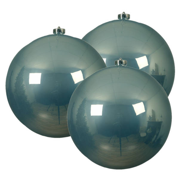 3x stuks grote kunststof kerstballen lichtblauw 14 cm glans Kerstbal