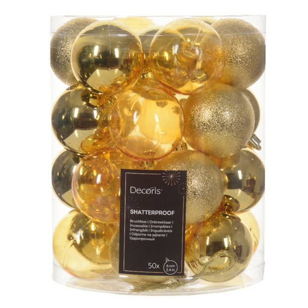 Decoris kerstballen - 50x stuks - 6 cm - kunststof -goudA - Kerstbal